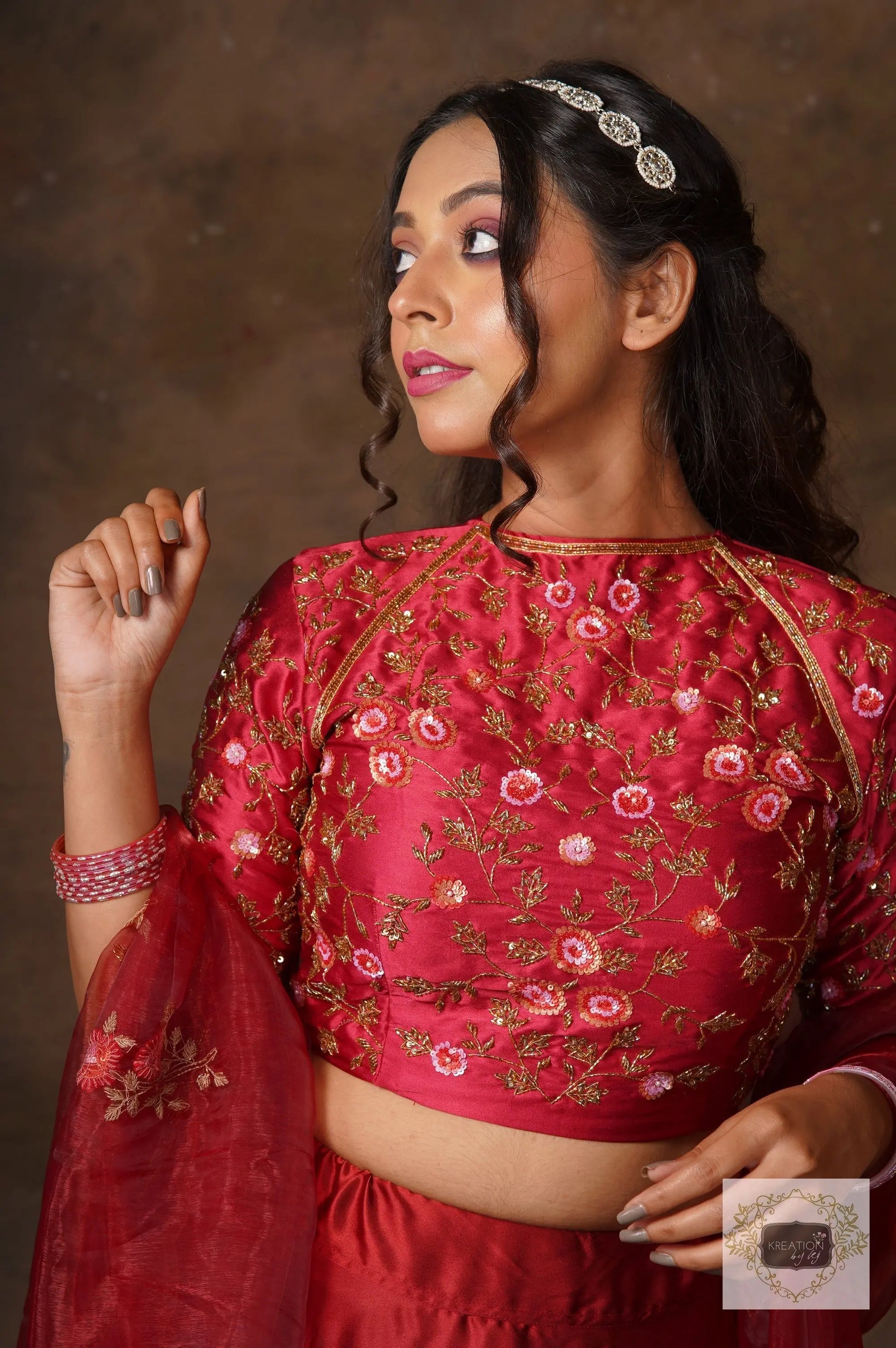 Maroon Rose Designer Blouse Piece kreationbykj