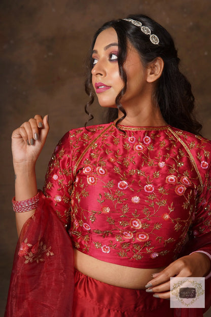 Maroon Rose Designer Blouse Piece kreationbykj