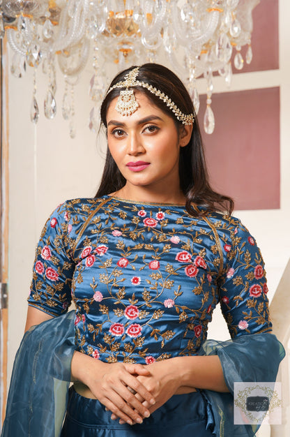 Cobalt Blue Rose Cocktail Blouse Piece kreationbykj