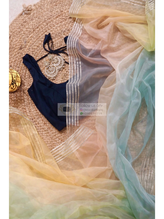 Lemon Silver lining Organza Saree