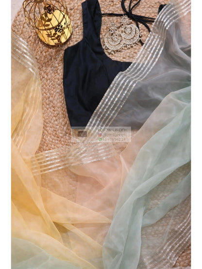 Lemon Silver lining Organza Saree Kreation by KJ