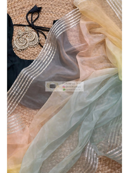 Lemon Silver lining Organza Saree Kreation by KJ