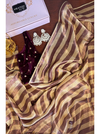 Golden Brew Stripes Tissue Saree Kreation by KJ