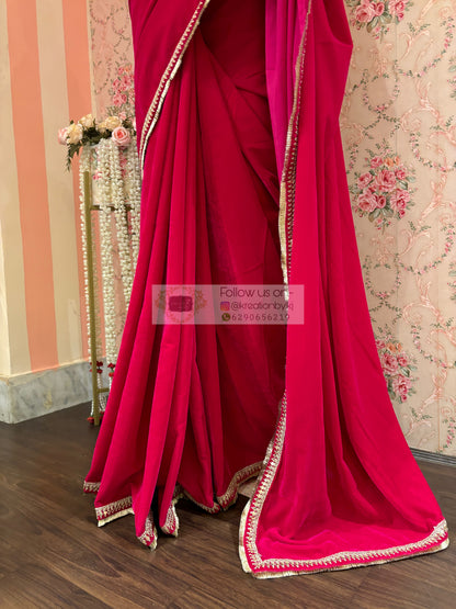 Rani Pink Velvet Banno Saree