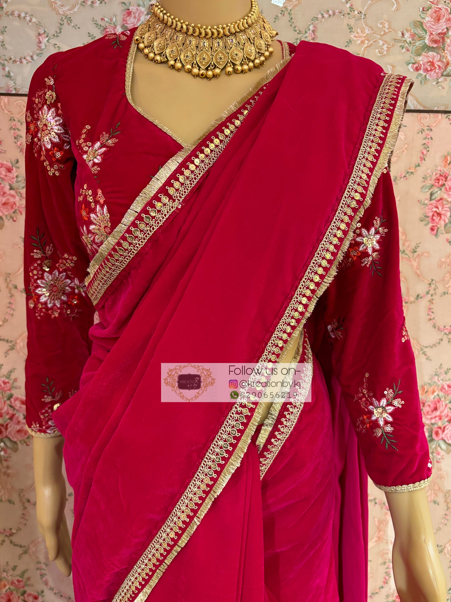 Rani Pink Velvet Banno Saree