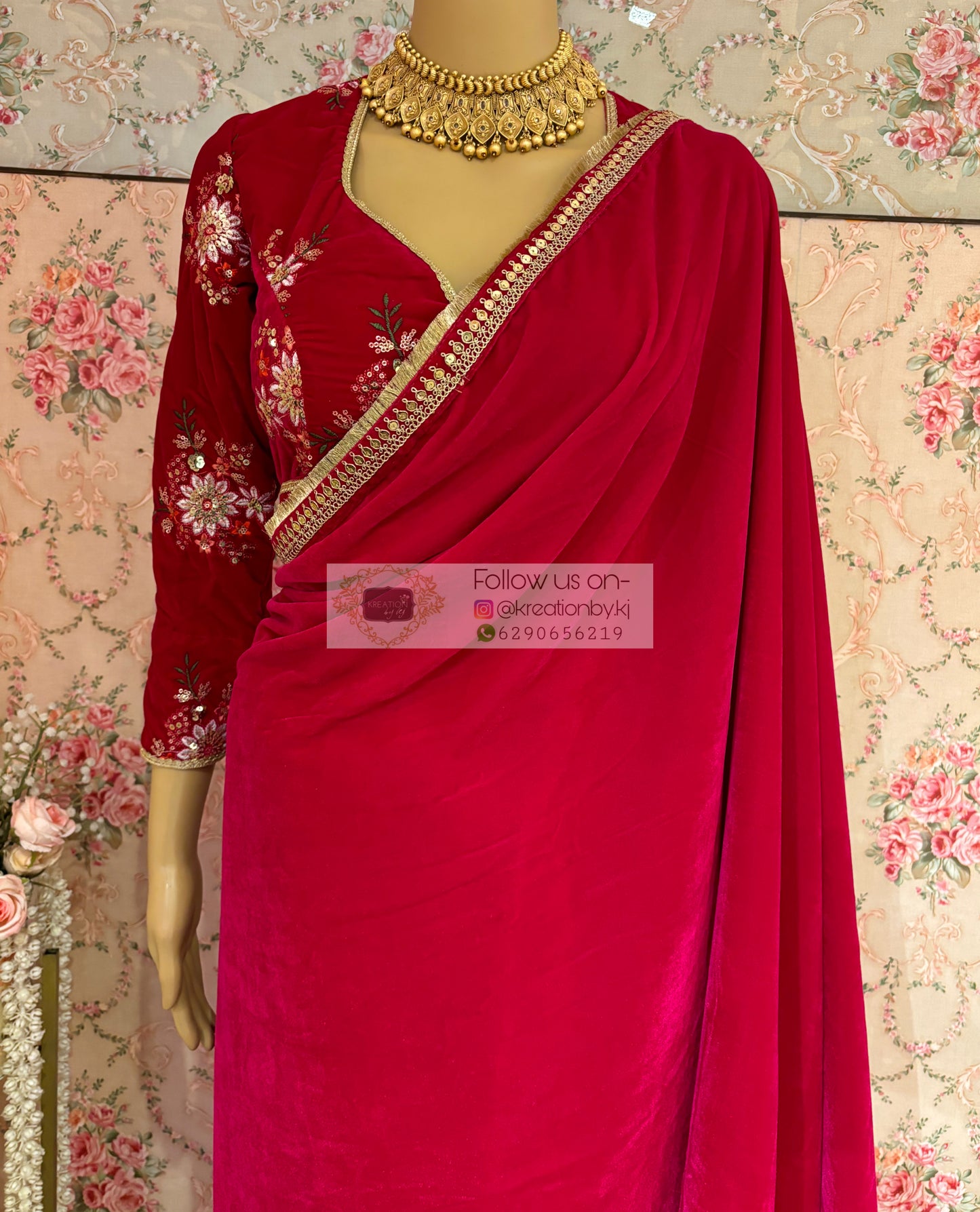 Rani Pink Velvet Banno Saree