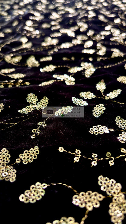 Black Velvet Sequin Embellished Fabric