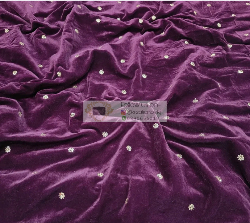 Purple Wine Velvet Fabric with Sequin Work