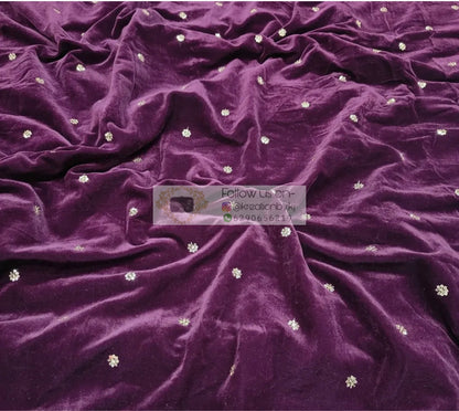 Purple Wine Velvet Fabric with Sequin Work