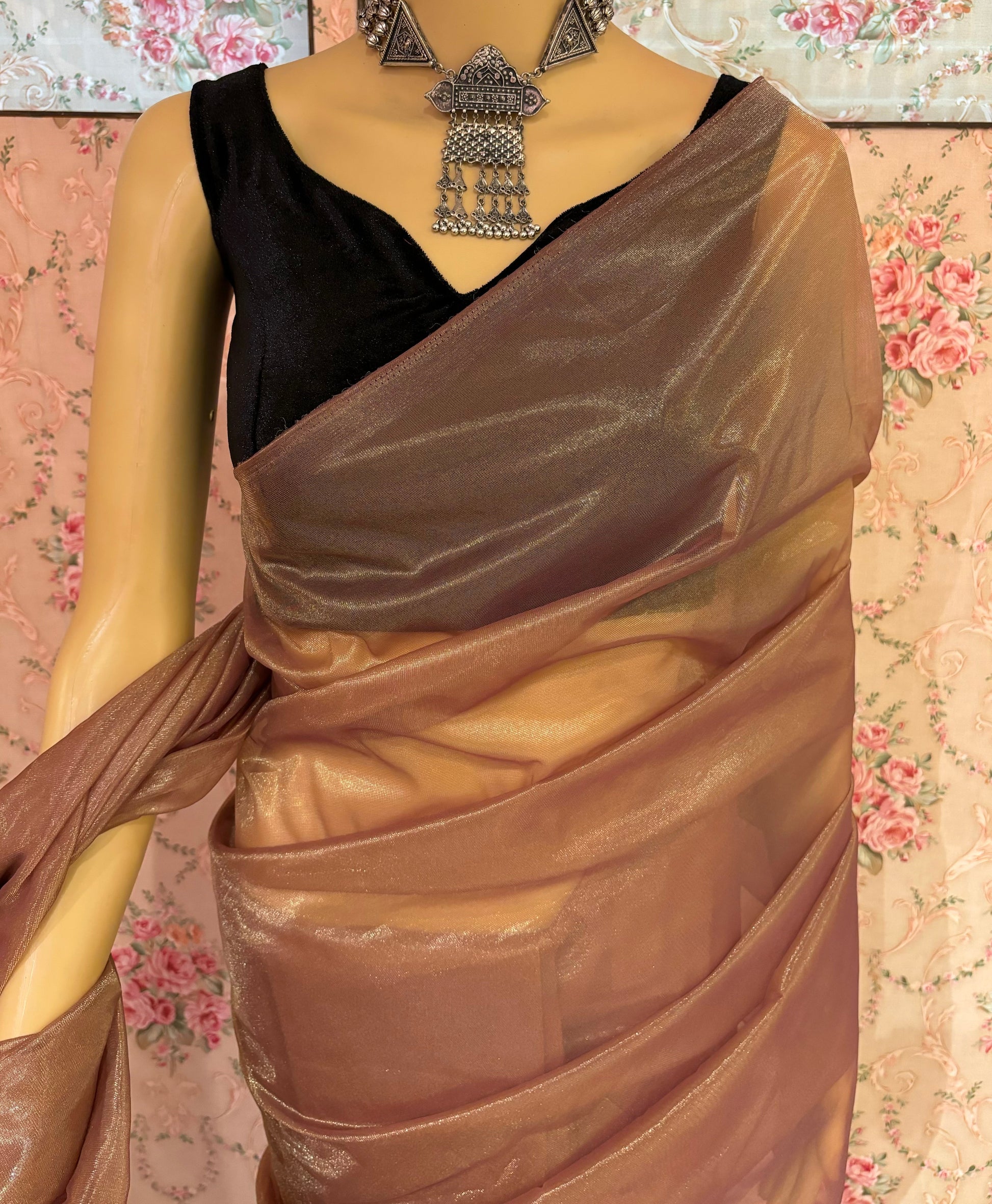 Cinnamon Dust Tissue Net Saree kreationbykj