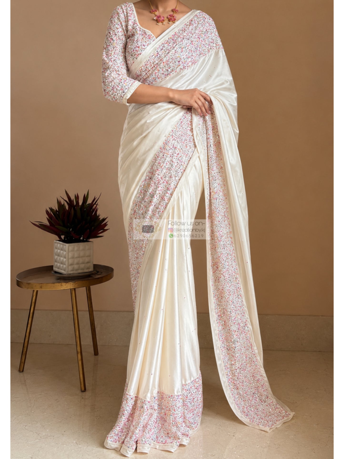 Cream Stardust Saree