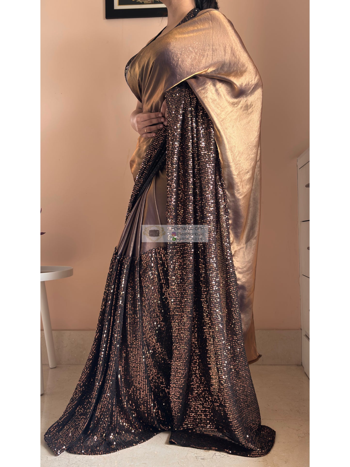 Midnight Dipped in Gold Sequin Saree