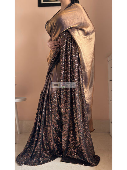 Midnight Dipped in Gold Sequin Saree