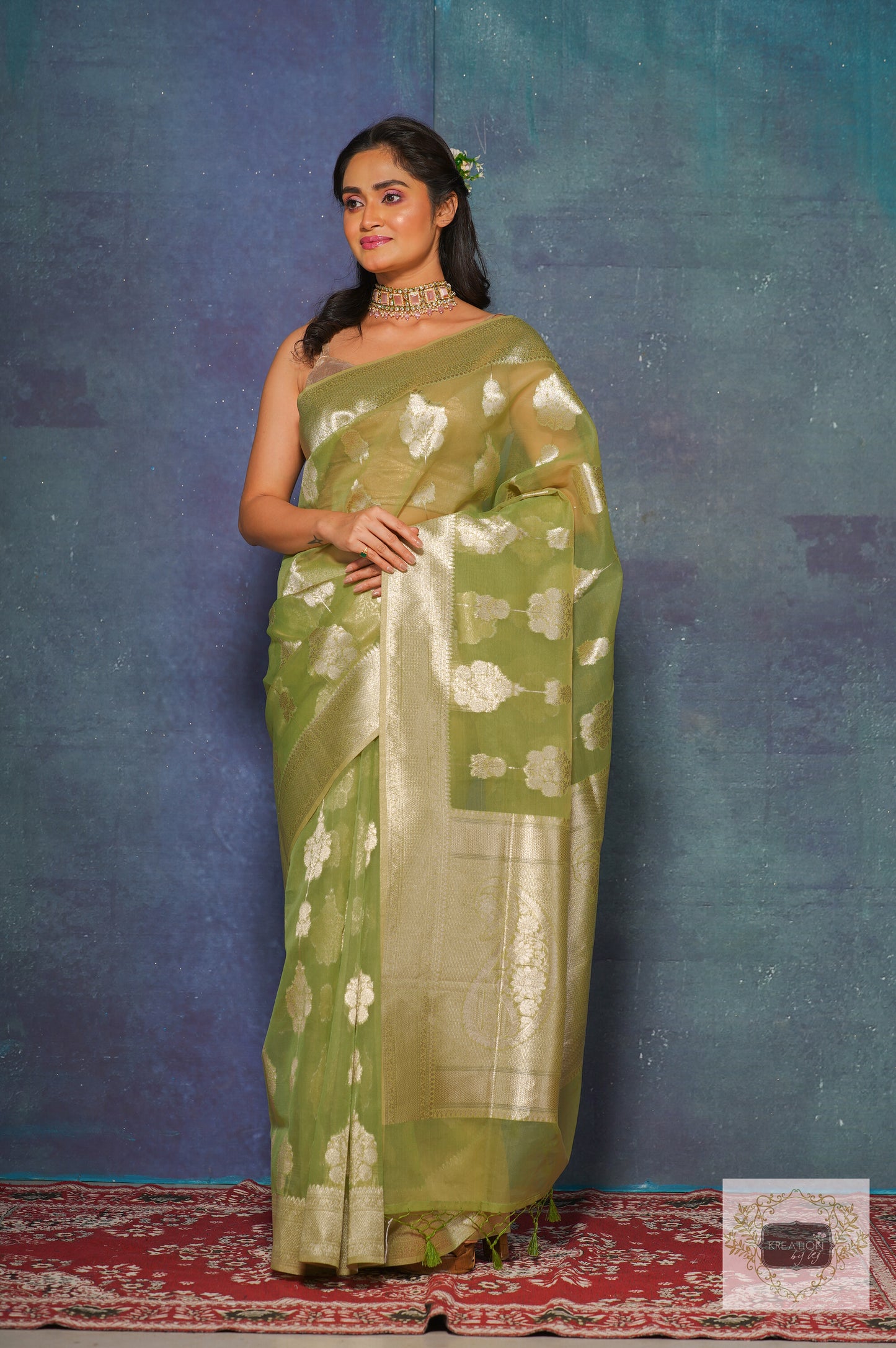 Light Green Kora Silk Banarasi Saree