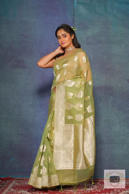 Light Green Kora Silk Banarasi Saree