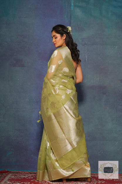 Light Green Kora Silk Banarasi Saree