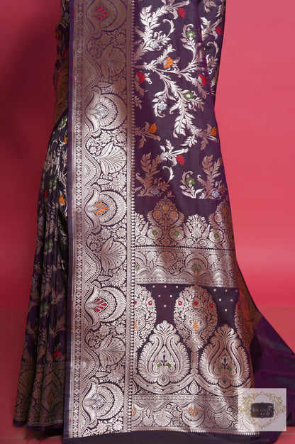 Aubergine Banarasi Kataan Silk Saree