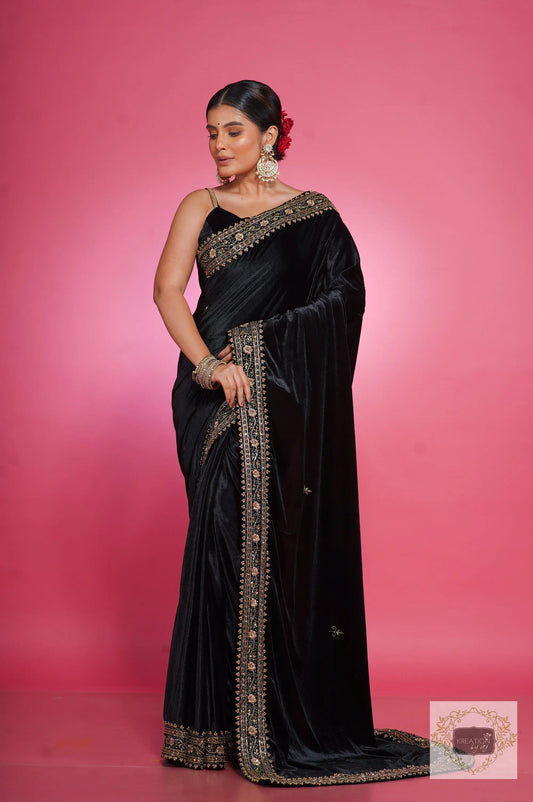 Black Velvet Zarina Saree kreationbykj
