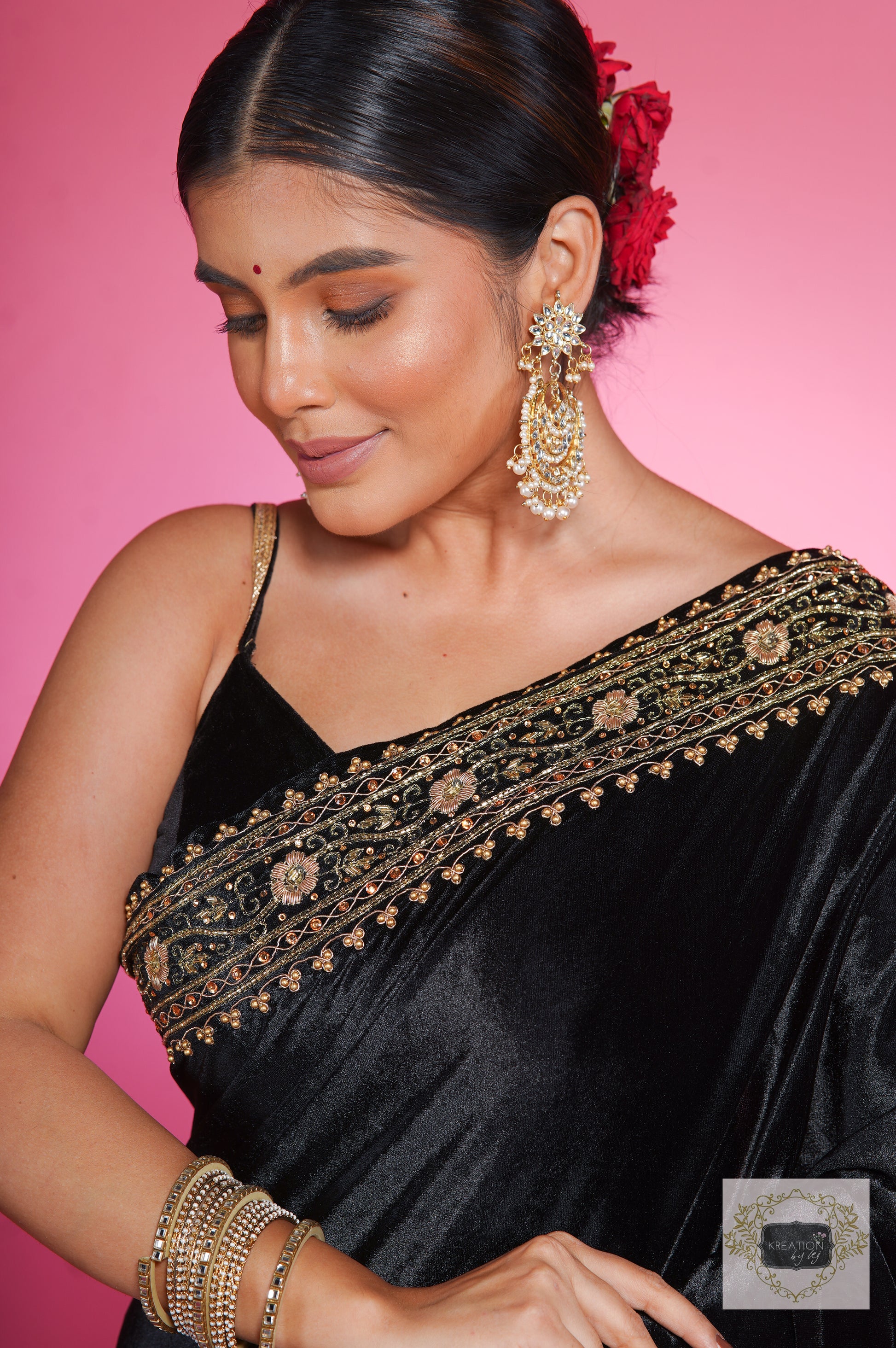 Red Velvet Saree - Black In Vogue