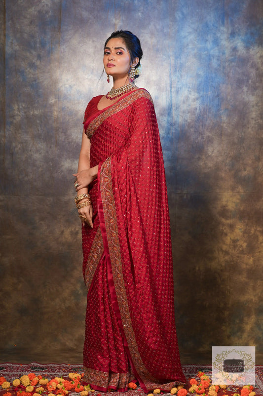 Riwayat Maroon Handembroidered Saree kreationbykj.in