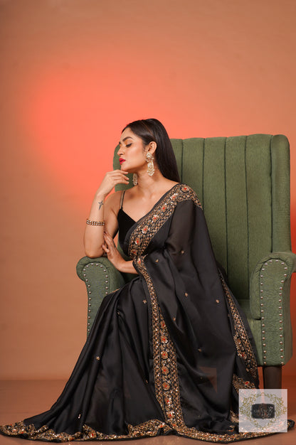 Black Prajoti Crepe Silk Saree