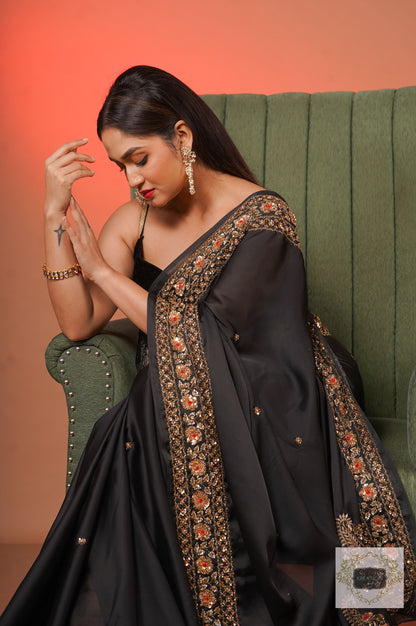 Black Prajoti Crepe Silk Saree