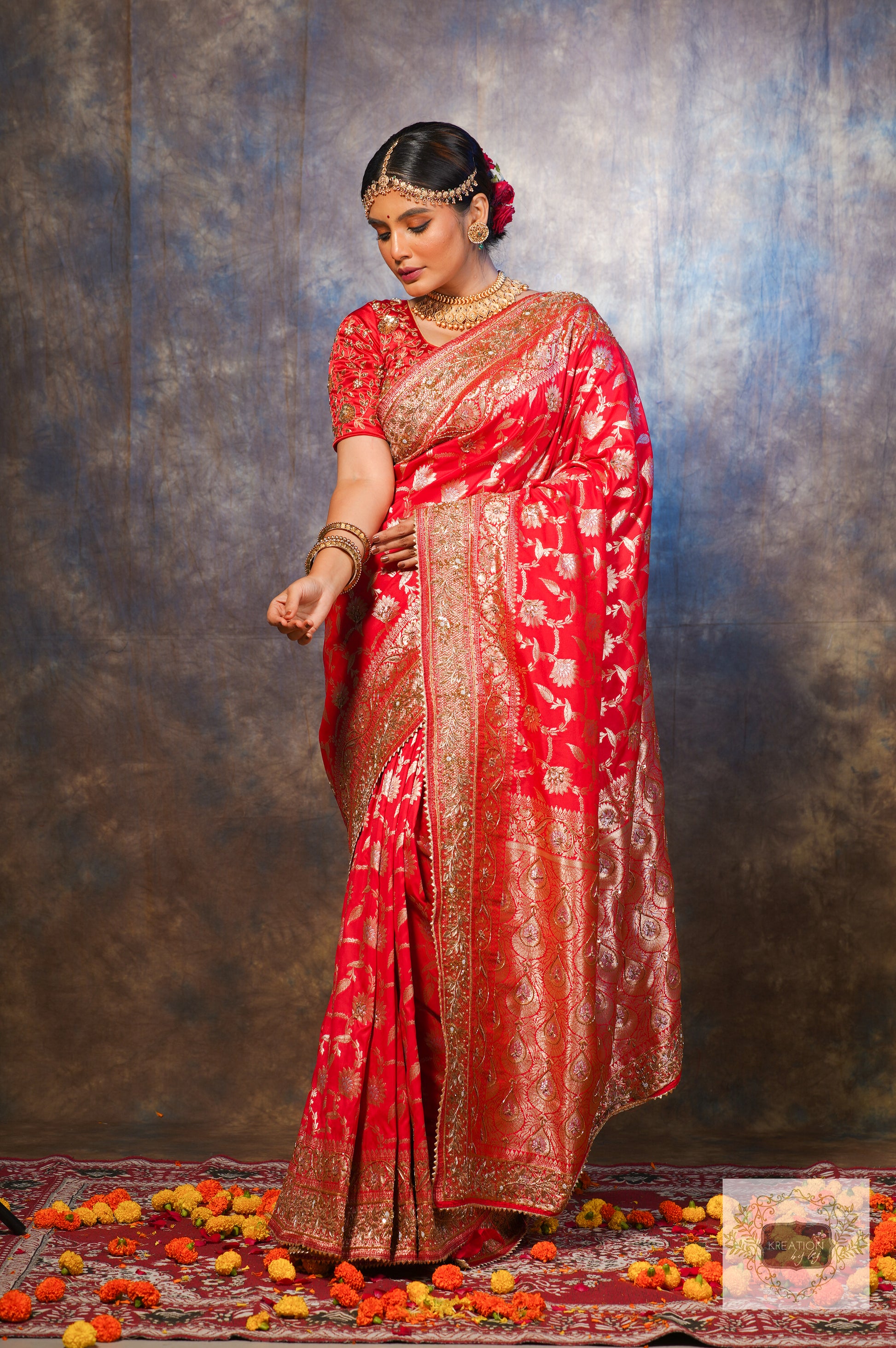 Red Gota Patti Work Silk Bridal Saree Latest 4037SR12