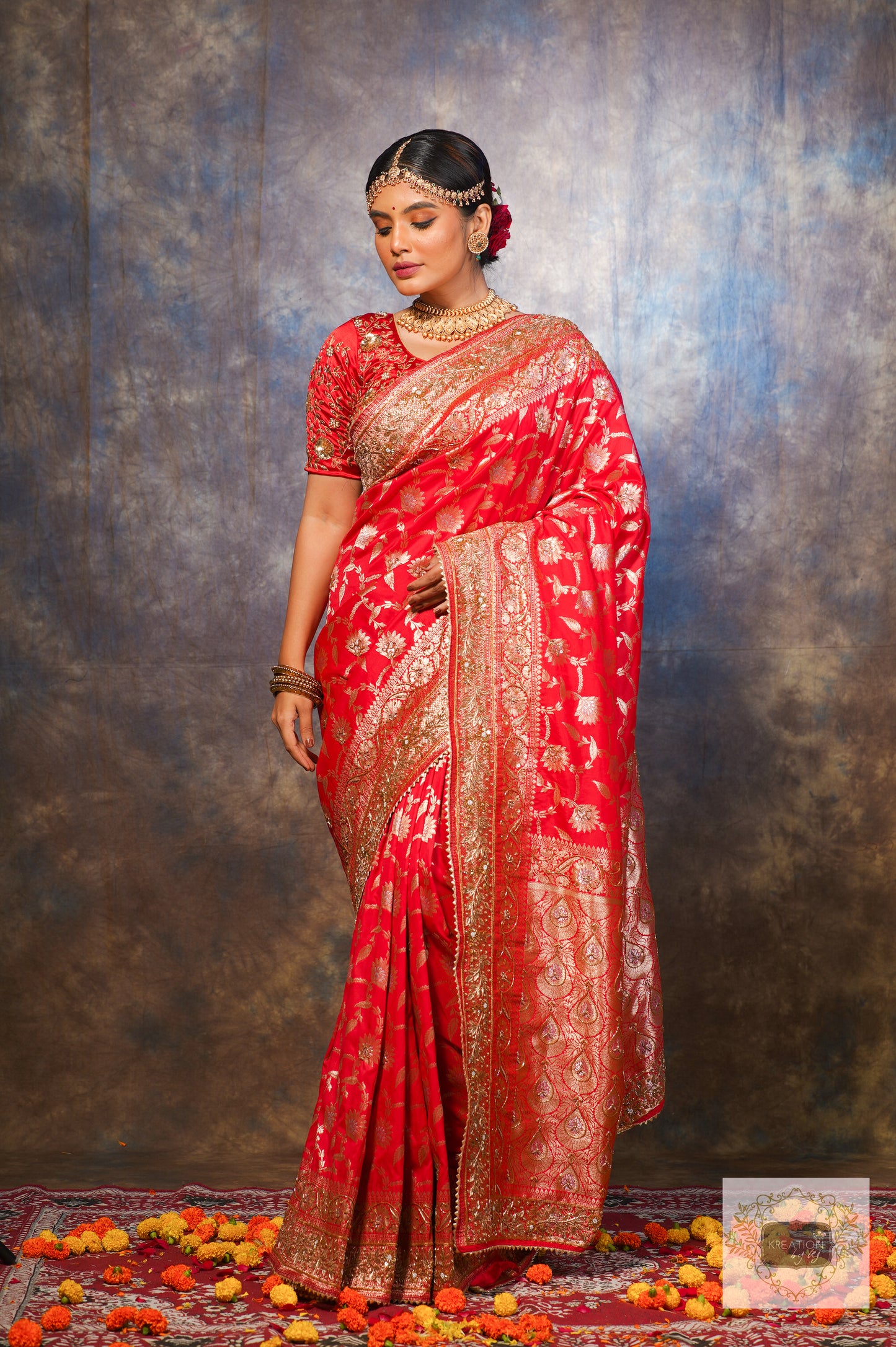 Red Banarasi Bridal Saree with Zardozi Hand Embroidery