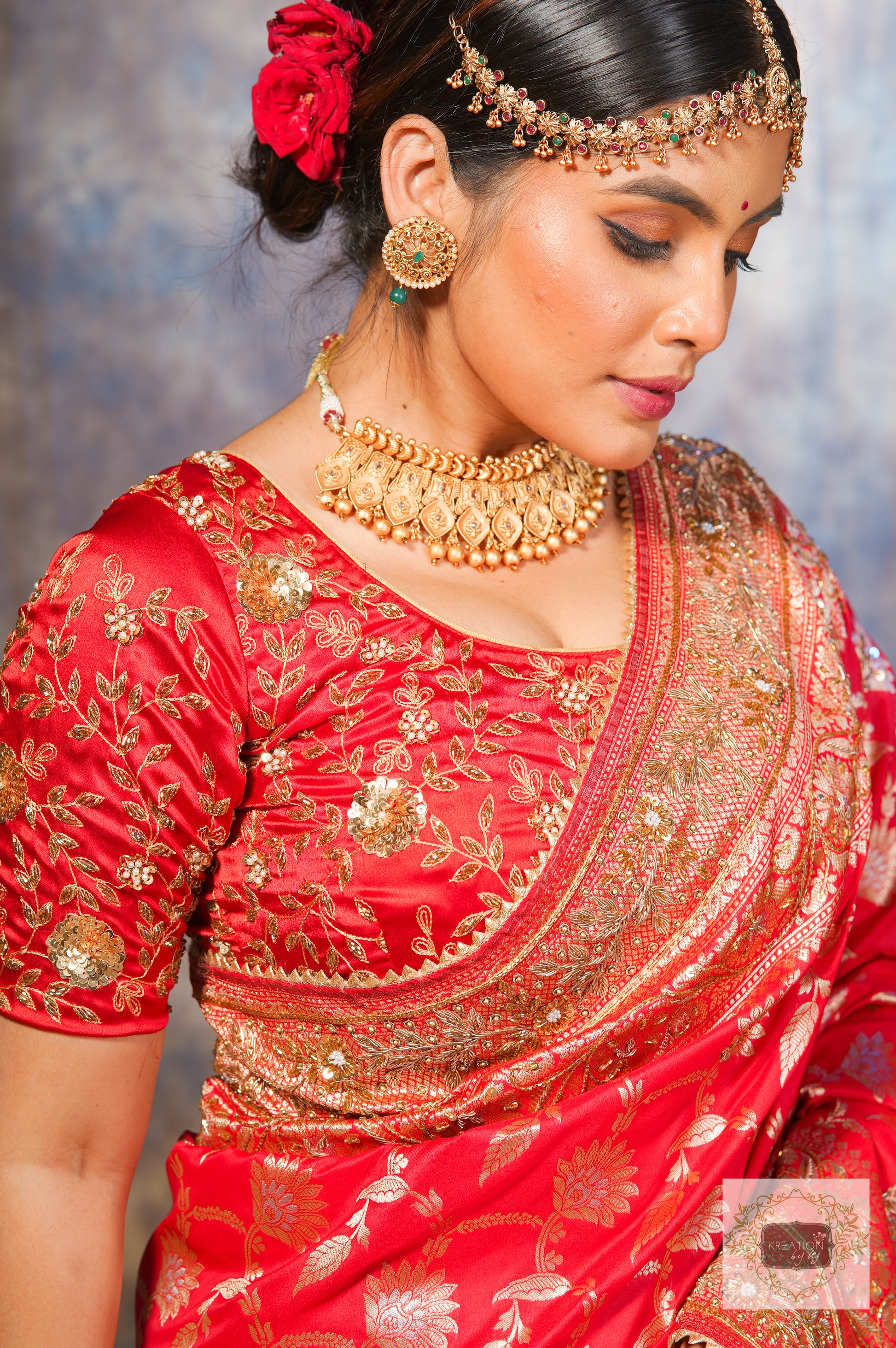 Crimson Ruffled Sari Set | Diya Rajvvir – KYNAH