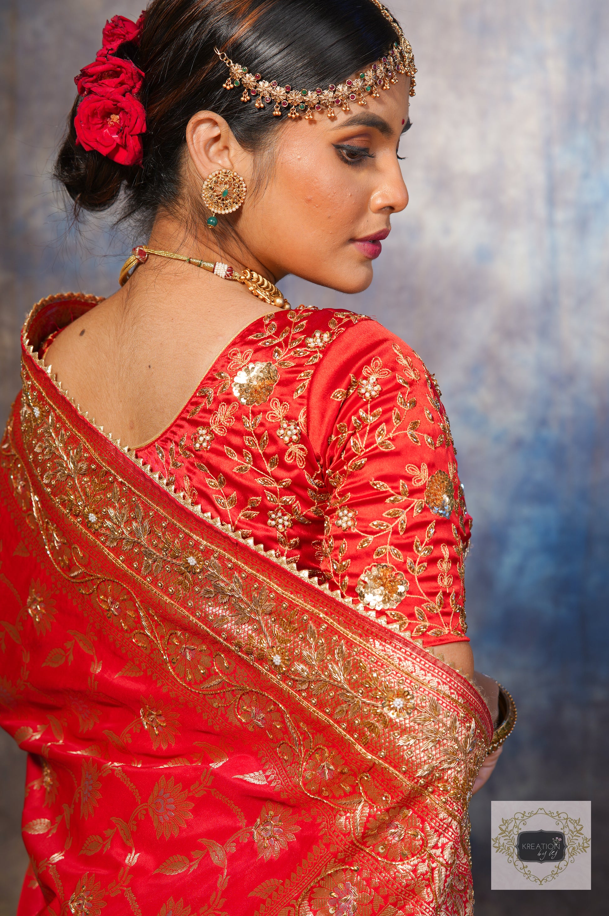 Red Banarasi Bridal Saree with Zardozi Hand Embroidery – kreationbykj