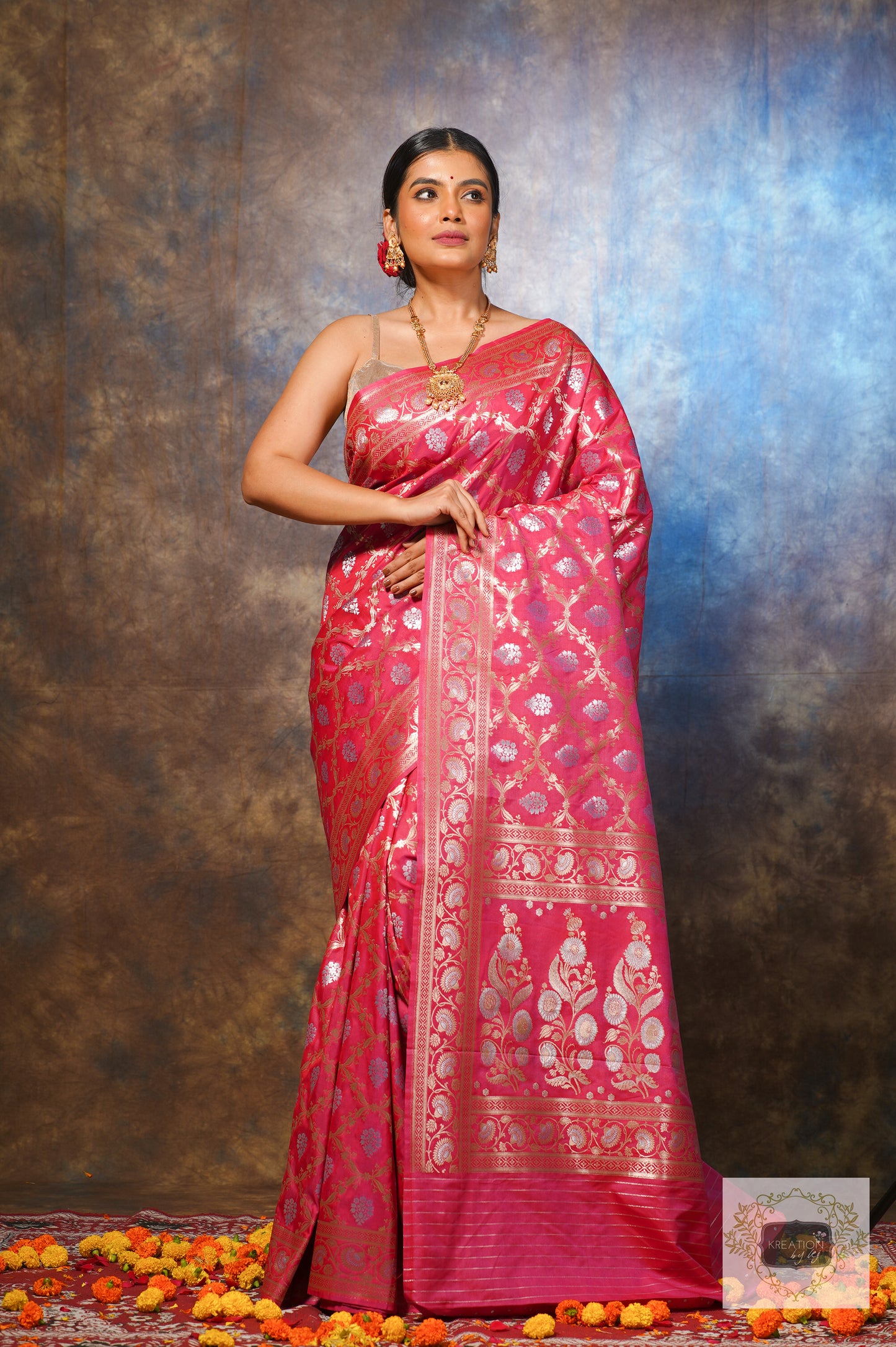 Pink Banarasi Saree with Zari Work