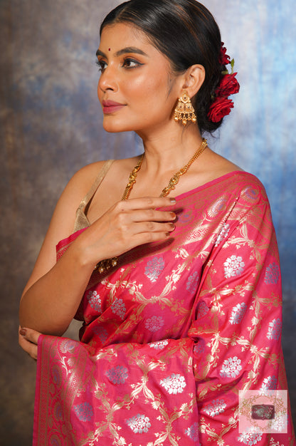 Pink Banarasi Saree with Zari Work
