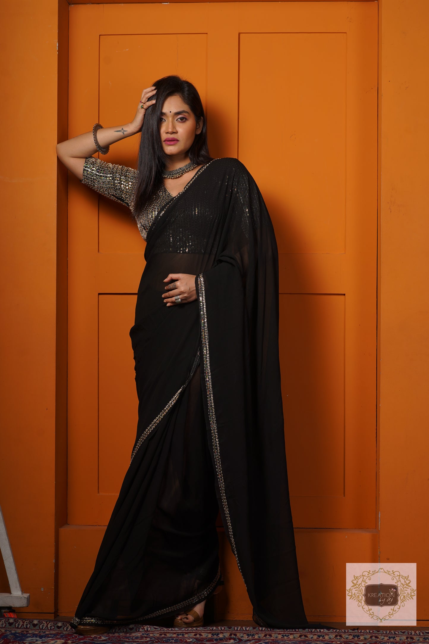 Black Georgette Saree With Heavy Blouse