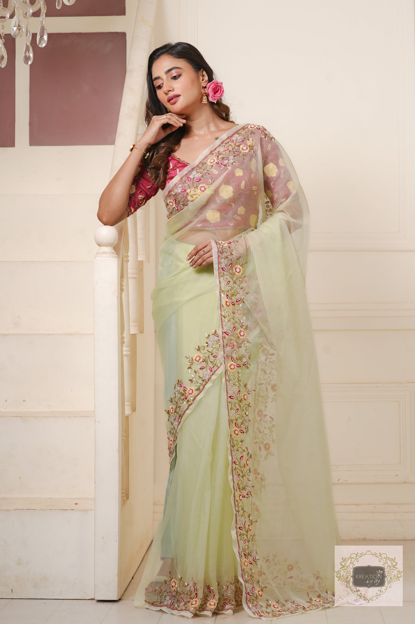 Mint Green Pankhuri Saree