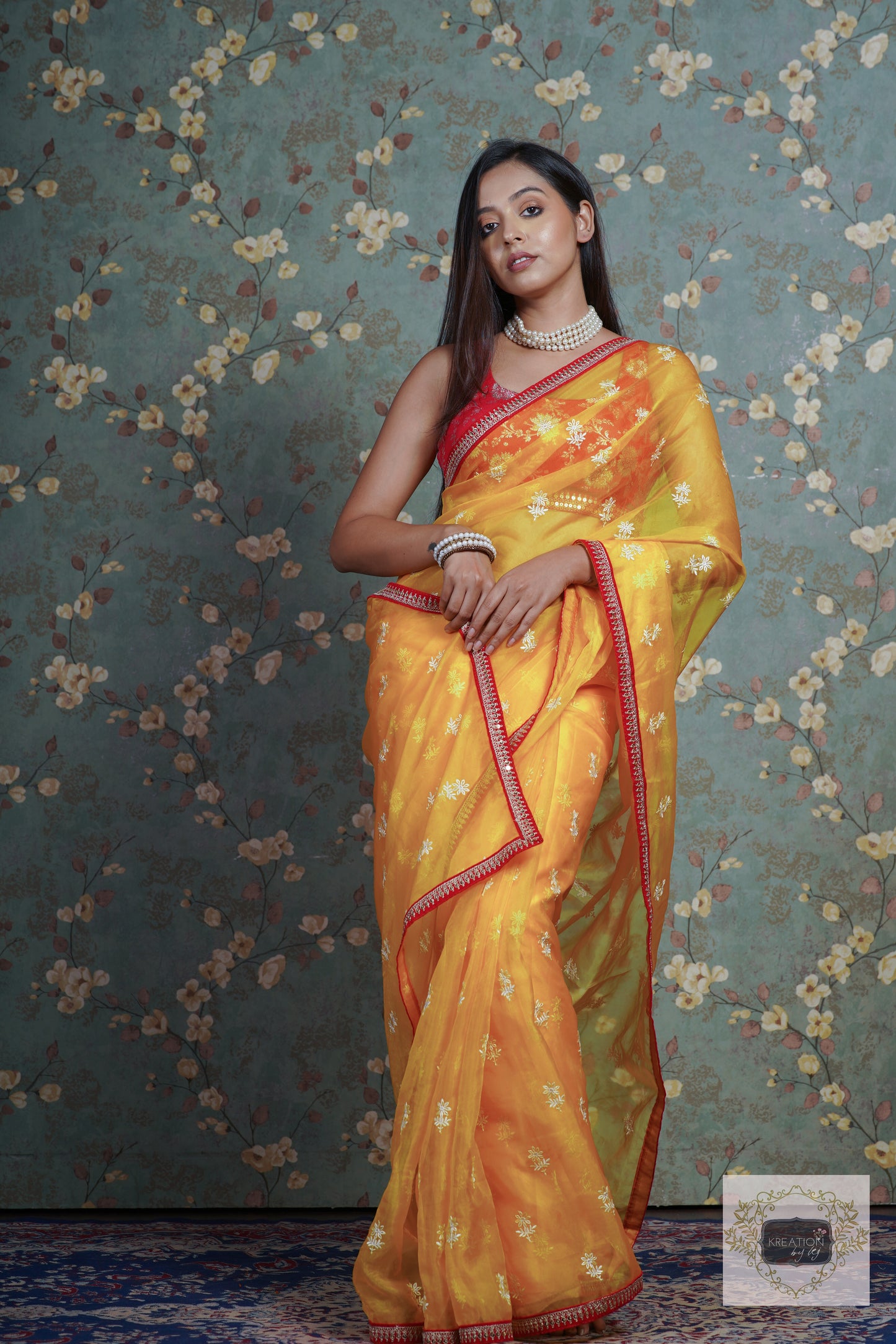 Yellow Snow Drop Organza saree