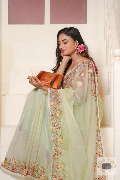 Mint Green Pankhuri Saree