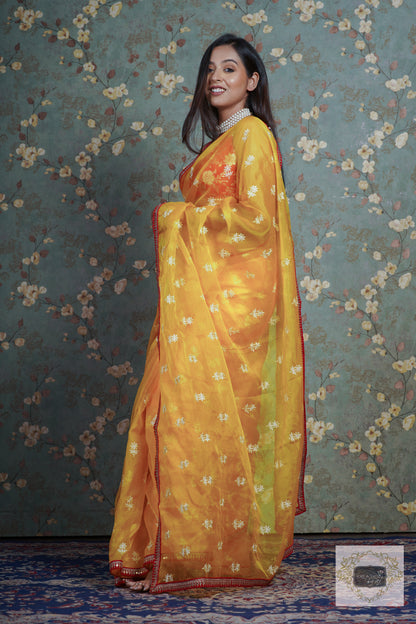 Yellow Snow Drop Organza saree