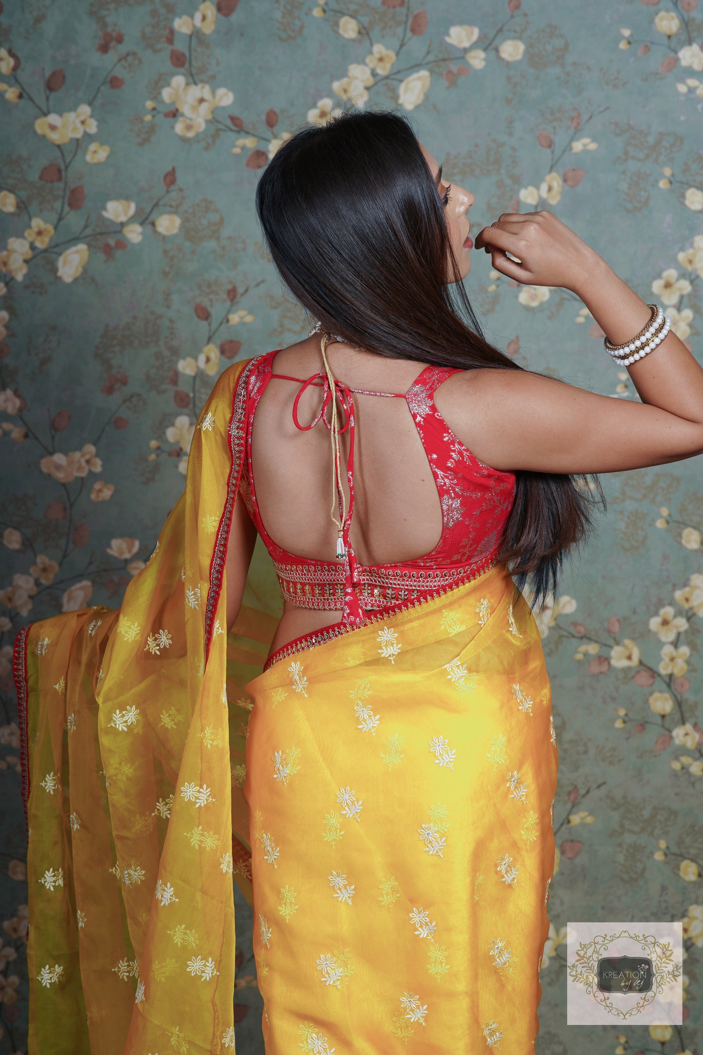 Yellow Snow Drop Organza saree