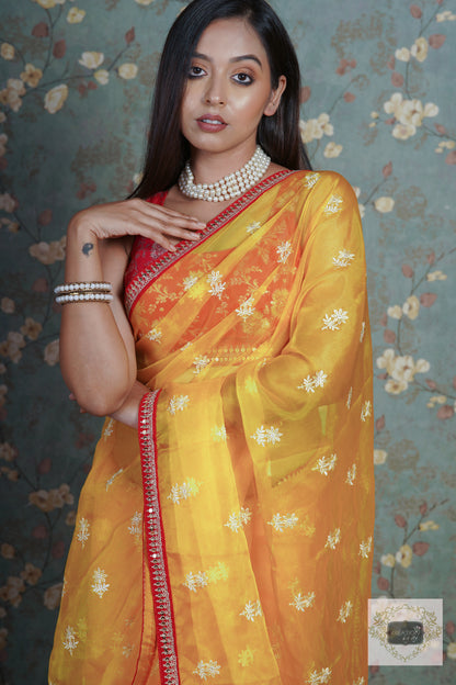 Yellow Snow Drop Organza saree