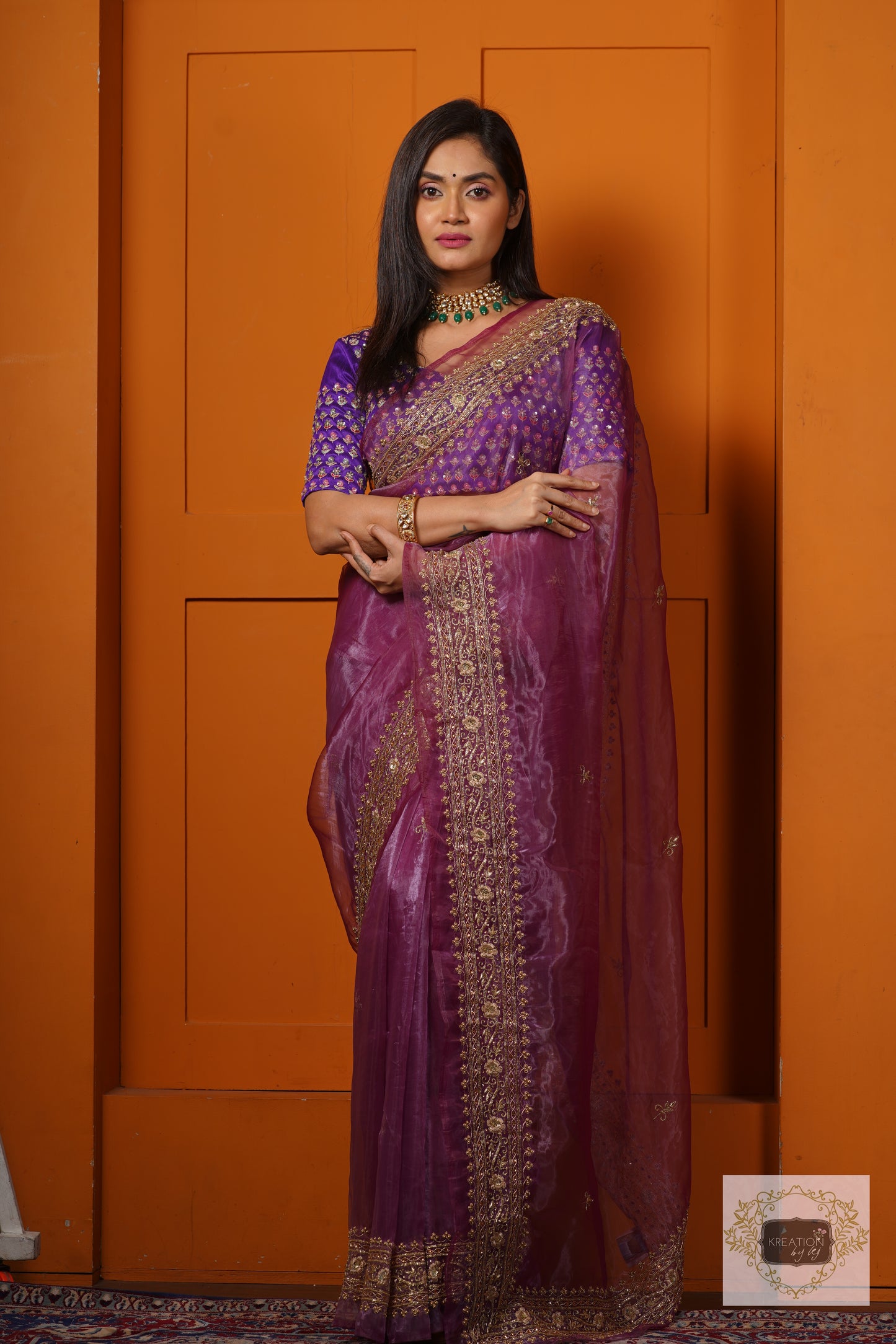 Purple Glass Tissue Zarina Saree