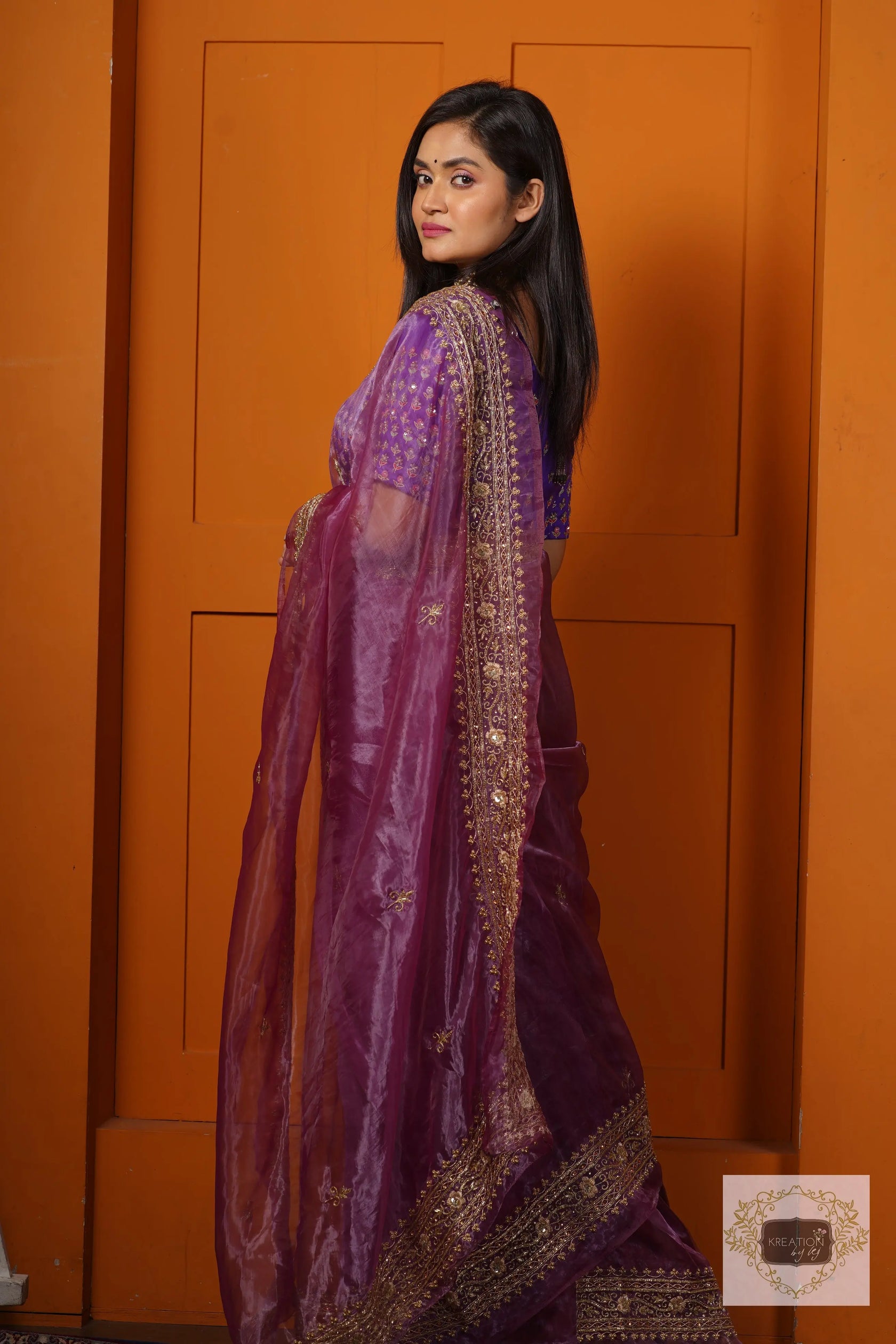 Purple - Bengal Fine Tissue Zari Saree 01