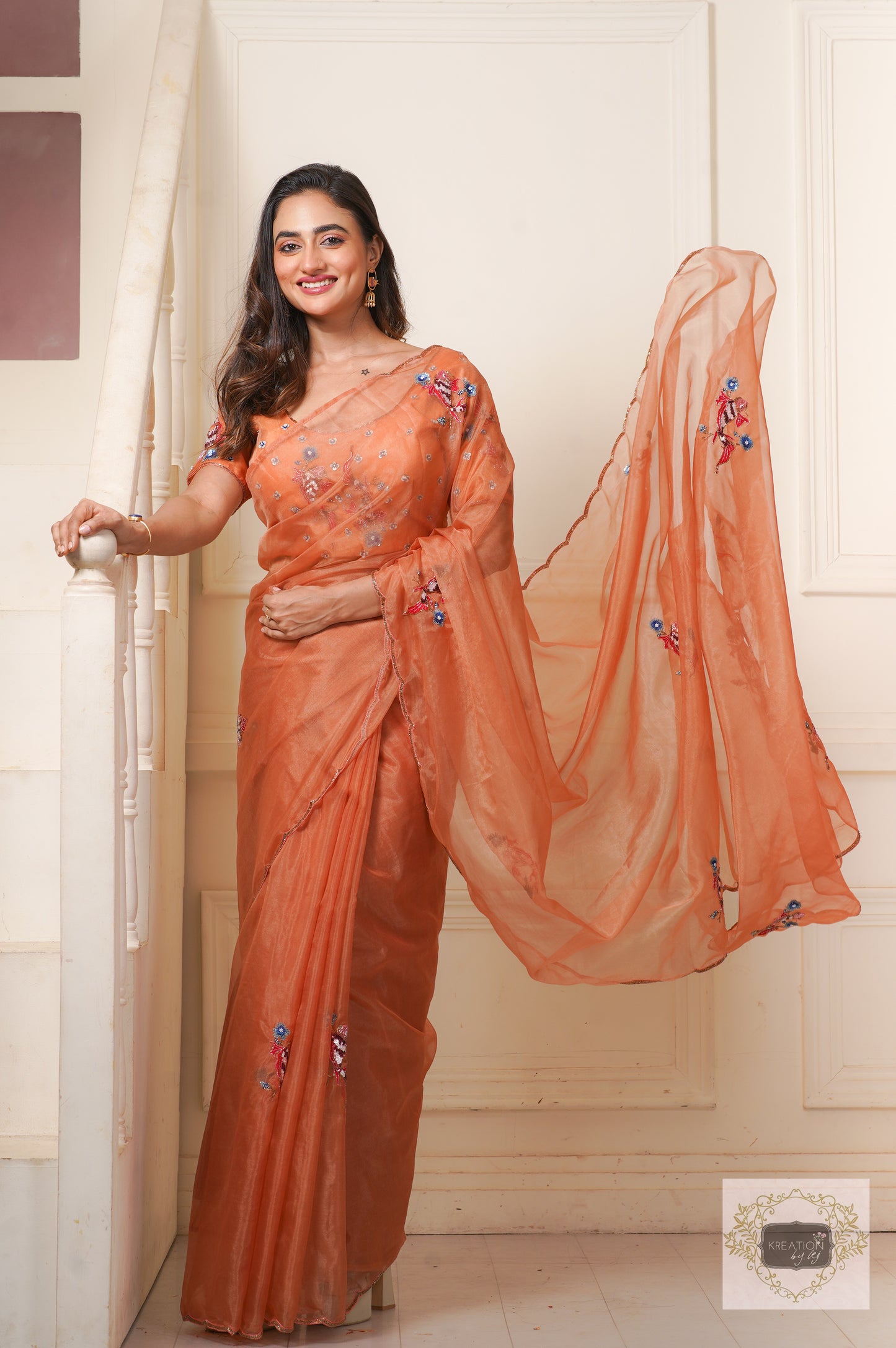 Rust Ying Yang Organza Saree