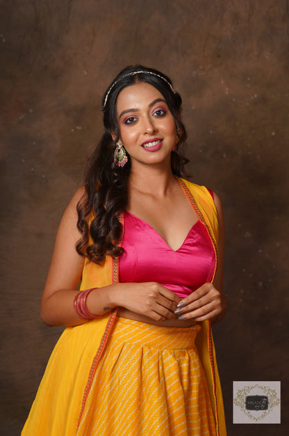 Yellow Leheriya Lehenga Set