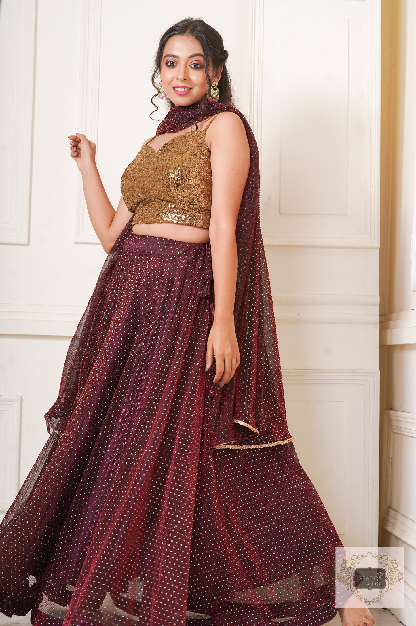 Maroon Wine Cocktail Flared Lehenga Set