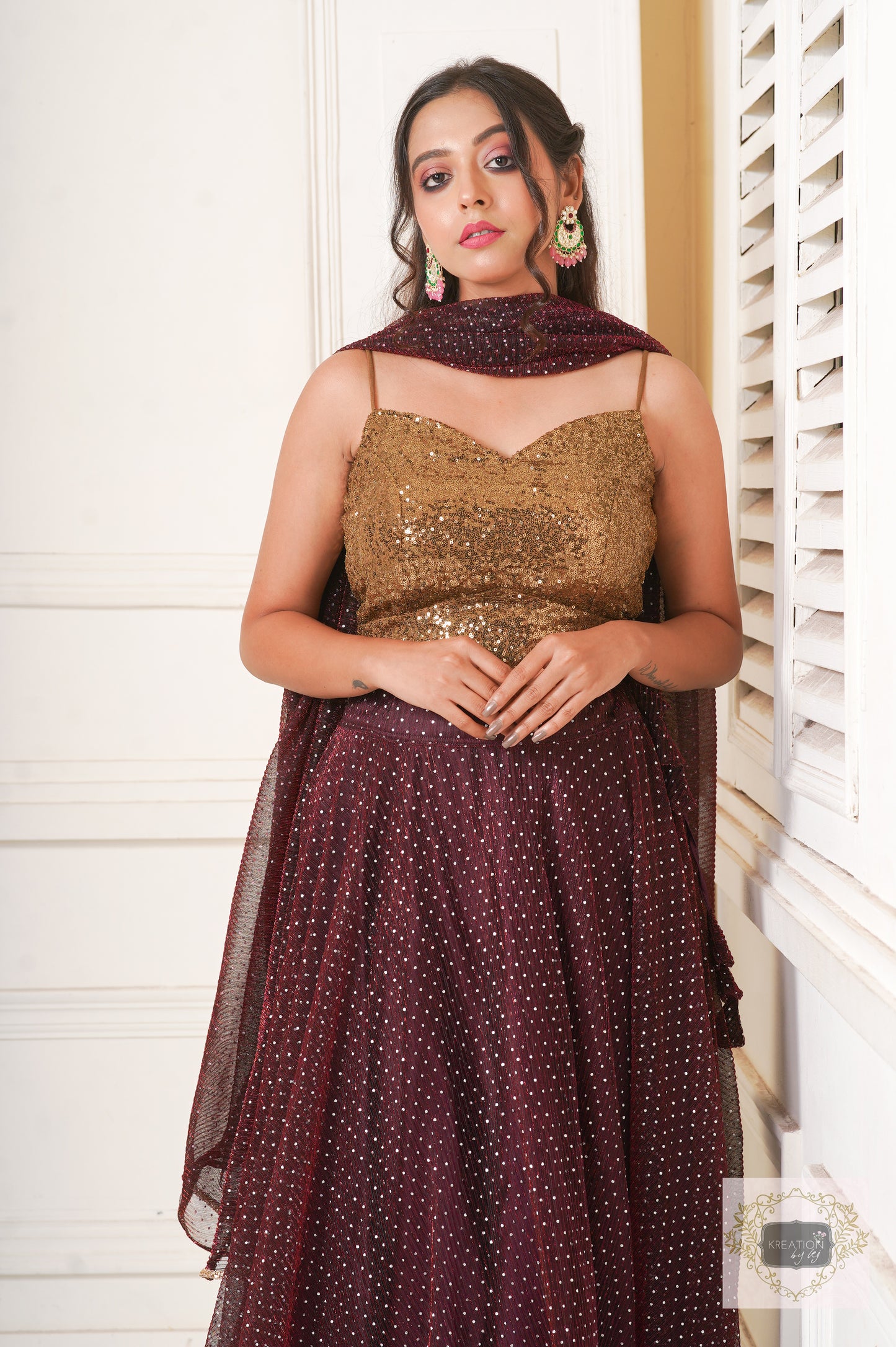 Maroon Wine Cocktail Flared Lehenga Set