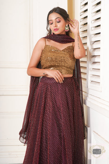 Maroon Wine Cocktail Flared Lehenga Set