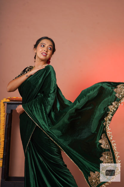 Green Velvet Taj Mahal Saree