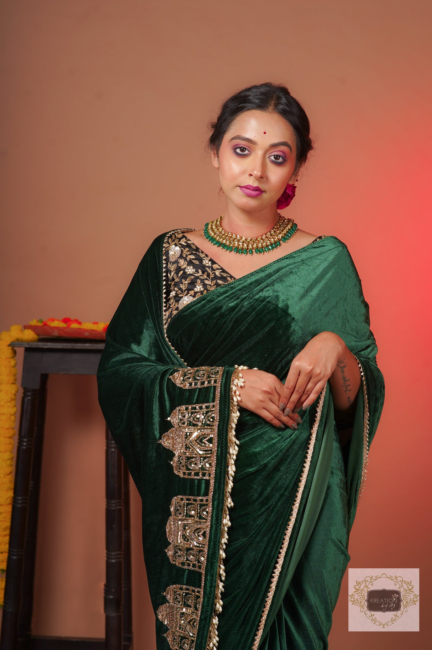 Green Velvet Taj Mahal Saree