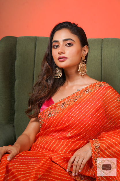 Orange Leheriya Chandani Saree