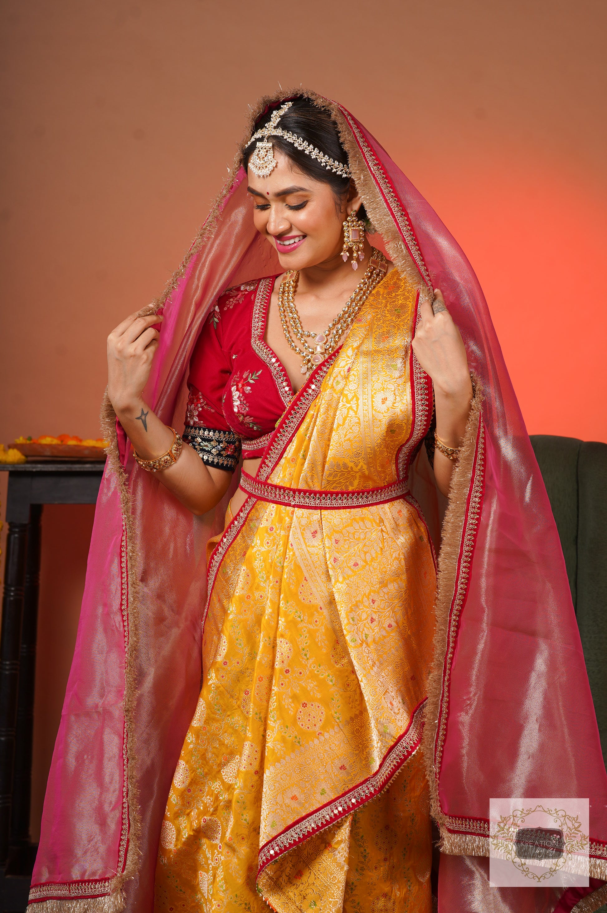 Bridal, Traditional, Wedding Pink and Majenta, Yellow color Banarasi Silk,  Silk fabric Saree : 1797782